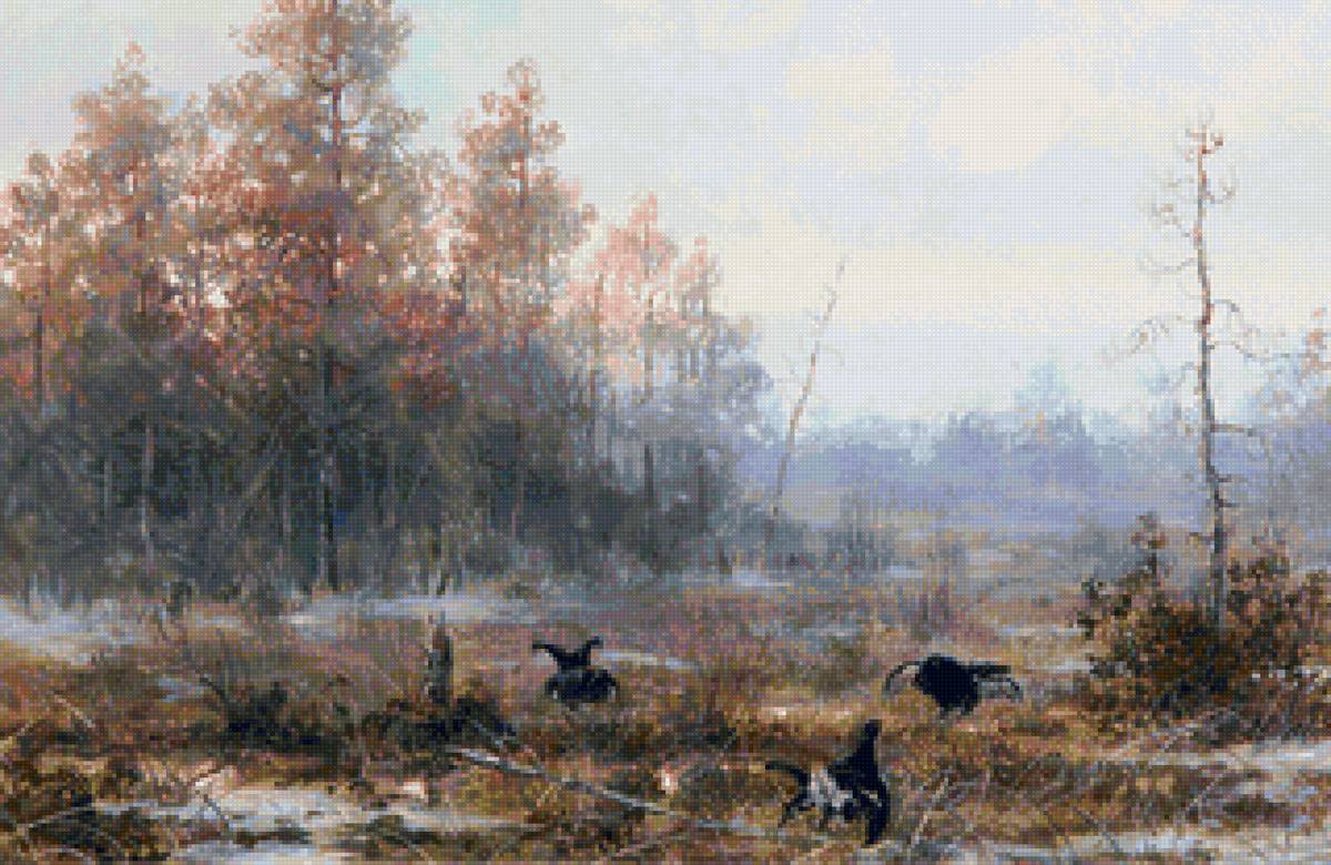 Худ. Муравьёв.  Глухари - природа, пейзаж весна, глухари, лес - предпросмотр