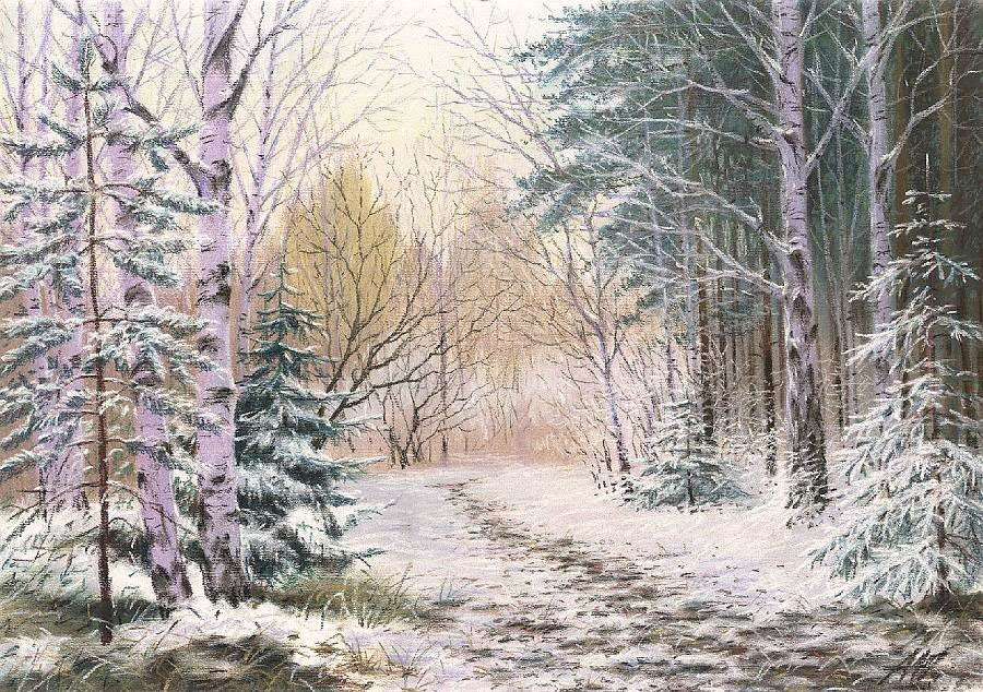 Худ. Нина Рыжкова - снег, лес, природа, пейзаж зима - оригинал