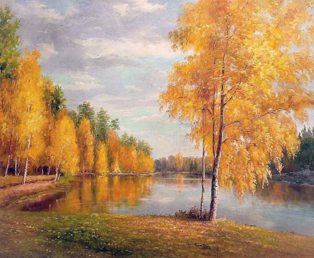 Осень у воды - березы, осень, река, пейзаж - оригинал