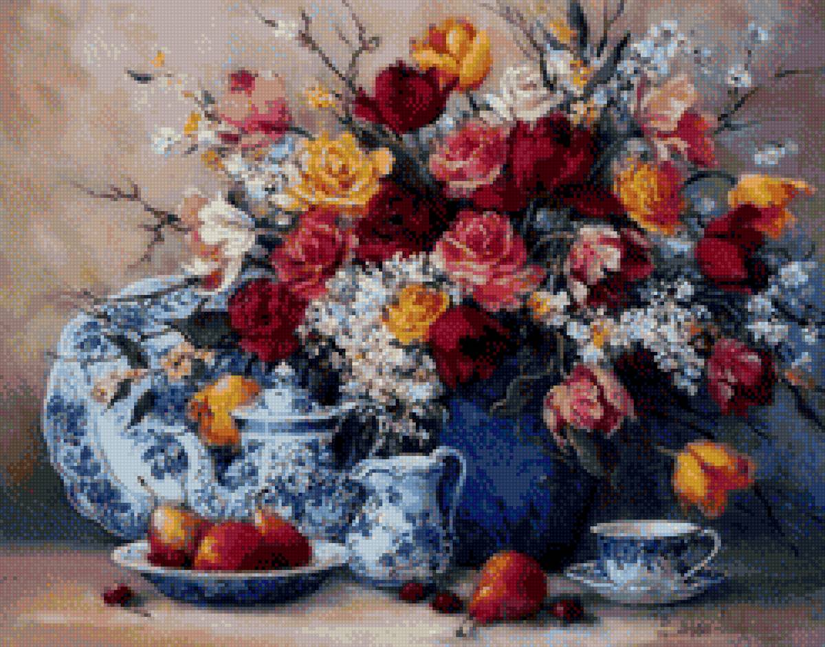 натюрморт - ягоды, цветы, натюрморт, ваза - предпросмотр