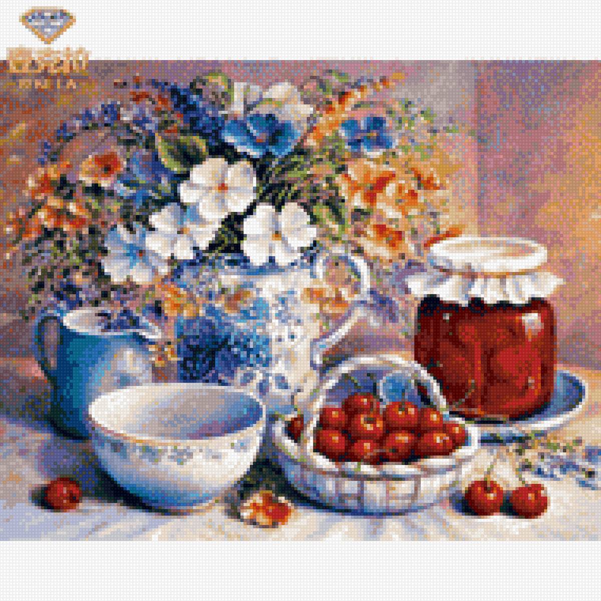 натюрмортик - ягоды, ваза, натюрморт, цветы - предпросмотр