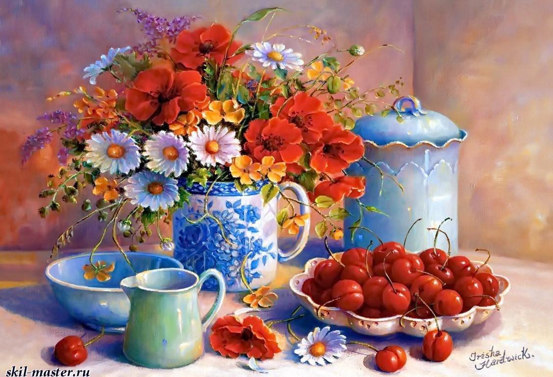 натюрморт - цветы, ваза, ягоды, натюрморт - оригинал