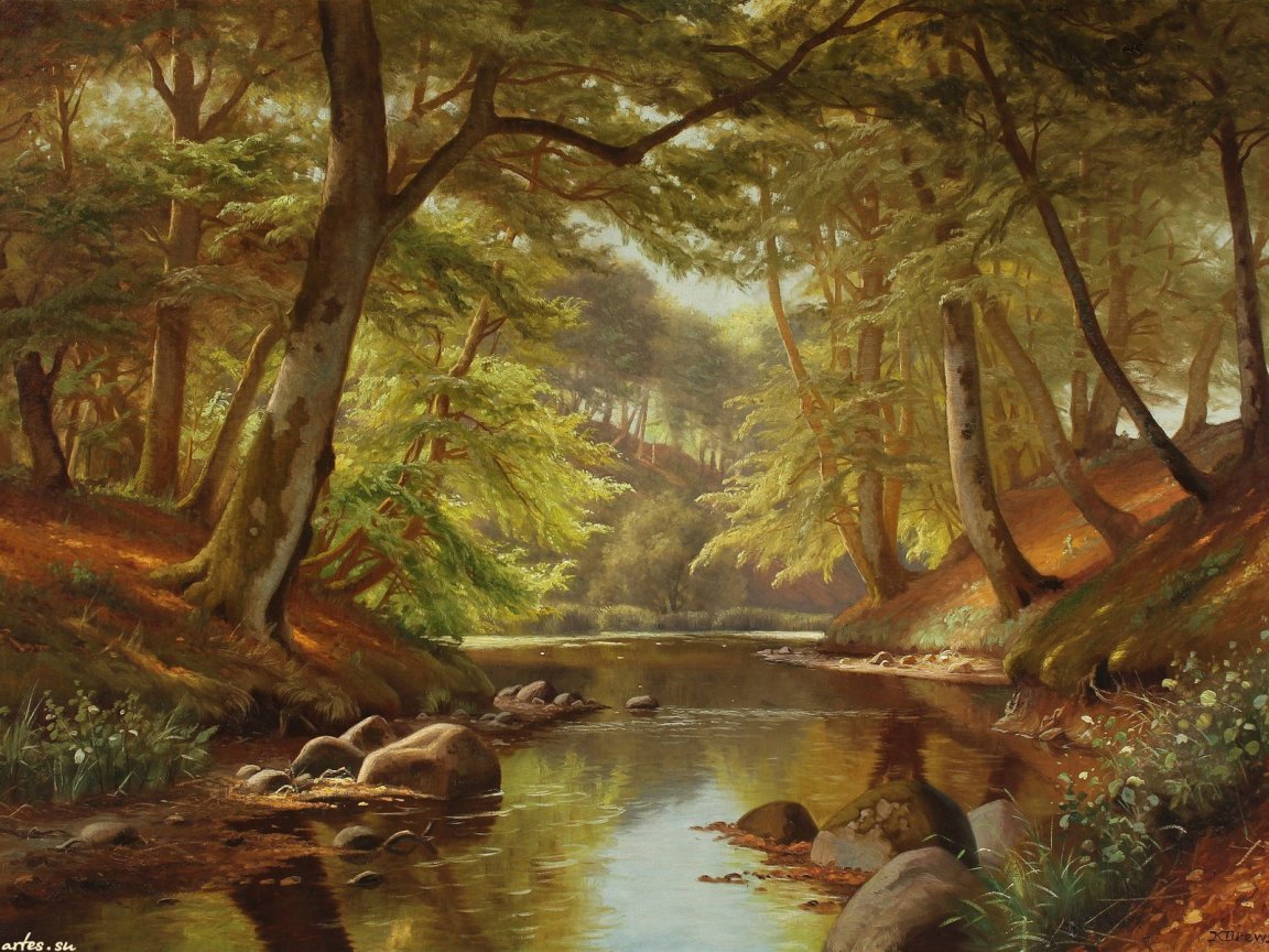 Ручей в лесу - ручей, деревья, вода, лес - оригинал