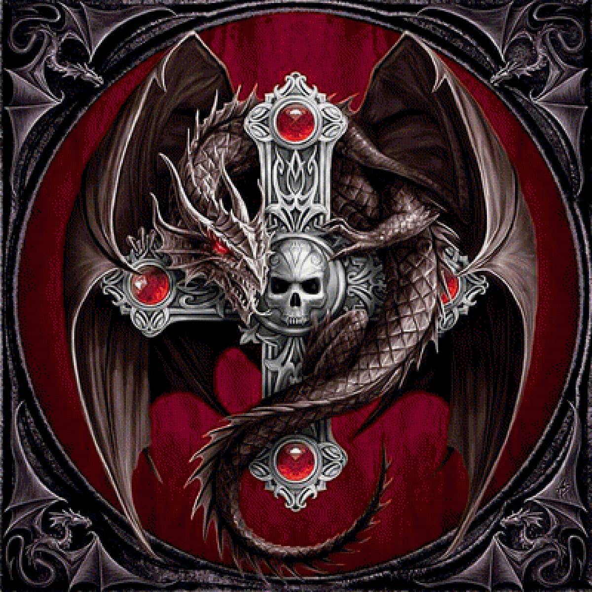 Черный дракон на кресте(квадрат) - дракон, фэнтези, fantasy, крест, dragon, black, dragons, cross - предпросмотр