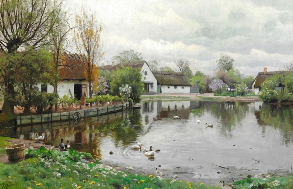 Сельский дворик - дом, сельская местность, вода - оригинал