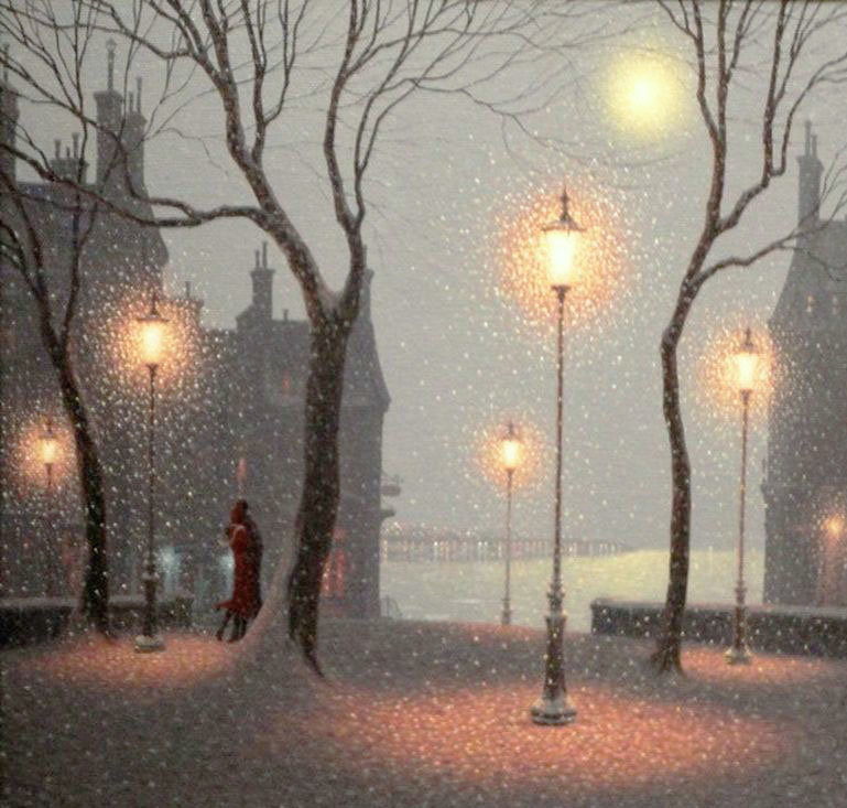 Худ. Денис Нолет Канада - зима, фонари, ночь, город - оригинал