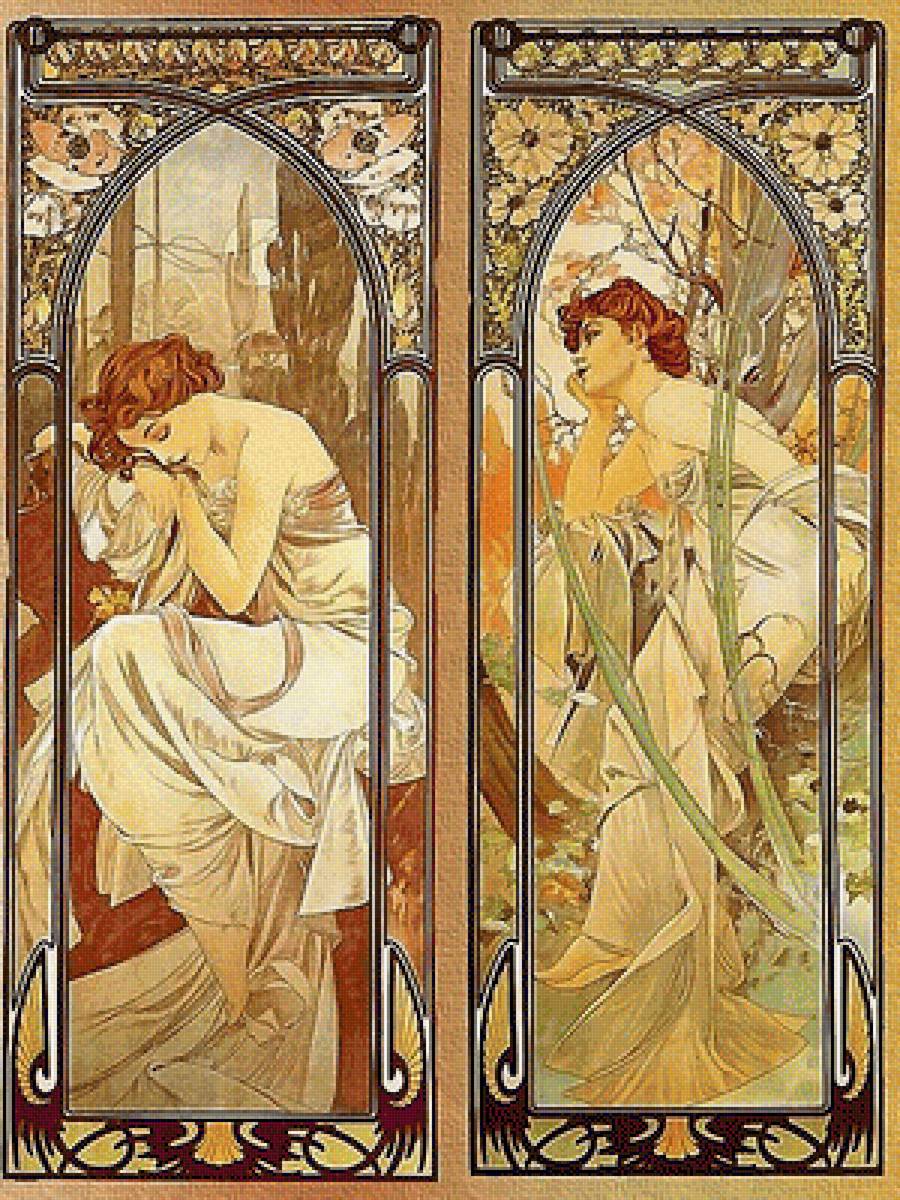 две девушки - альфонс муха - предпросмотр