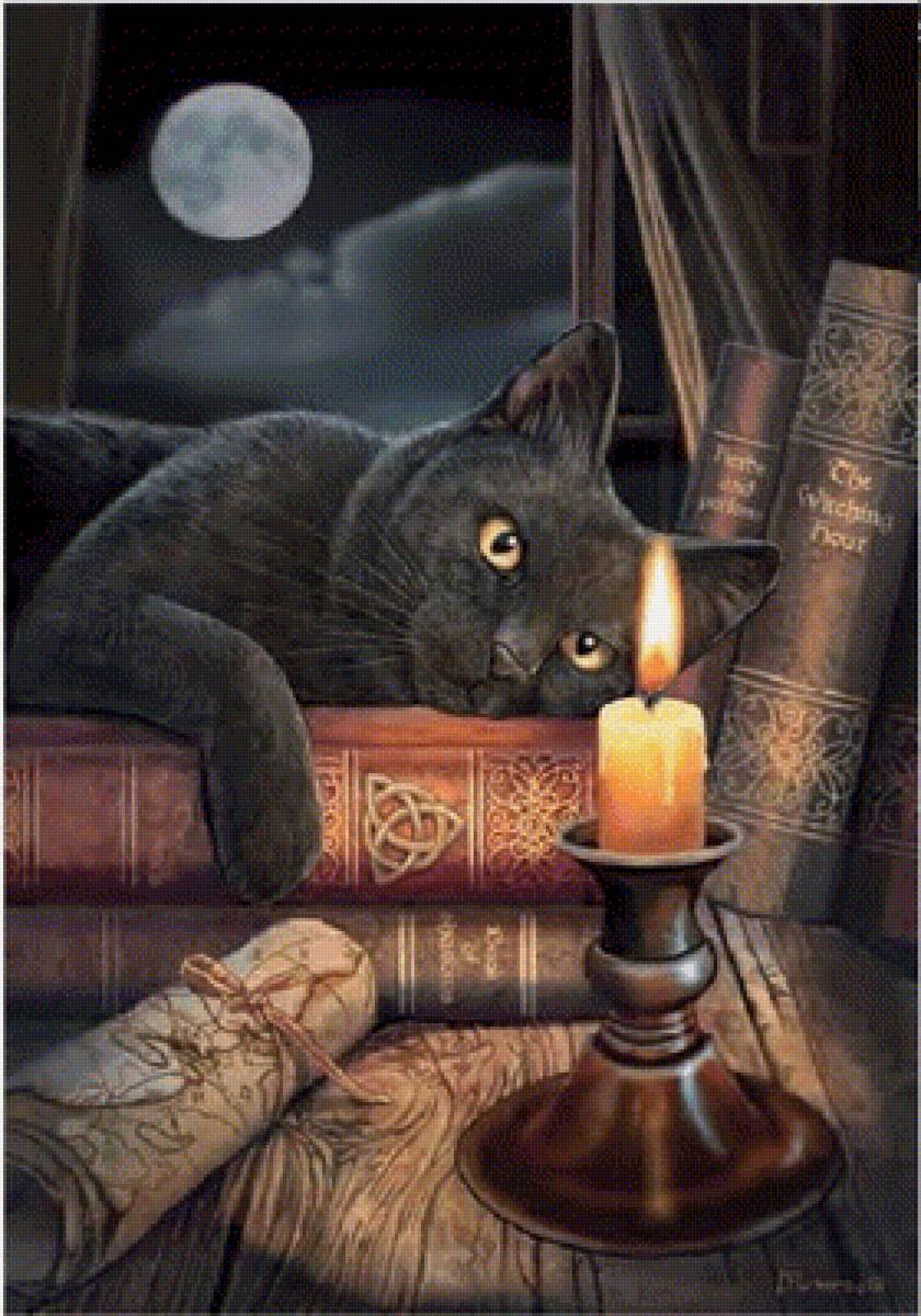 Черный кот у свечи - колдовской час, lisa parker, witching hour, черный кот - предпросмотр