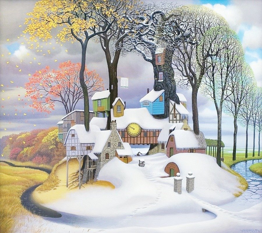 Времена года - дом, снег, осень, зима - оригинал
