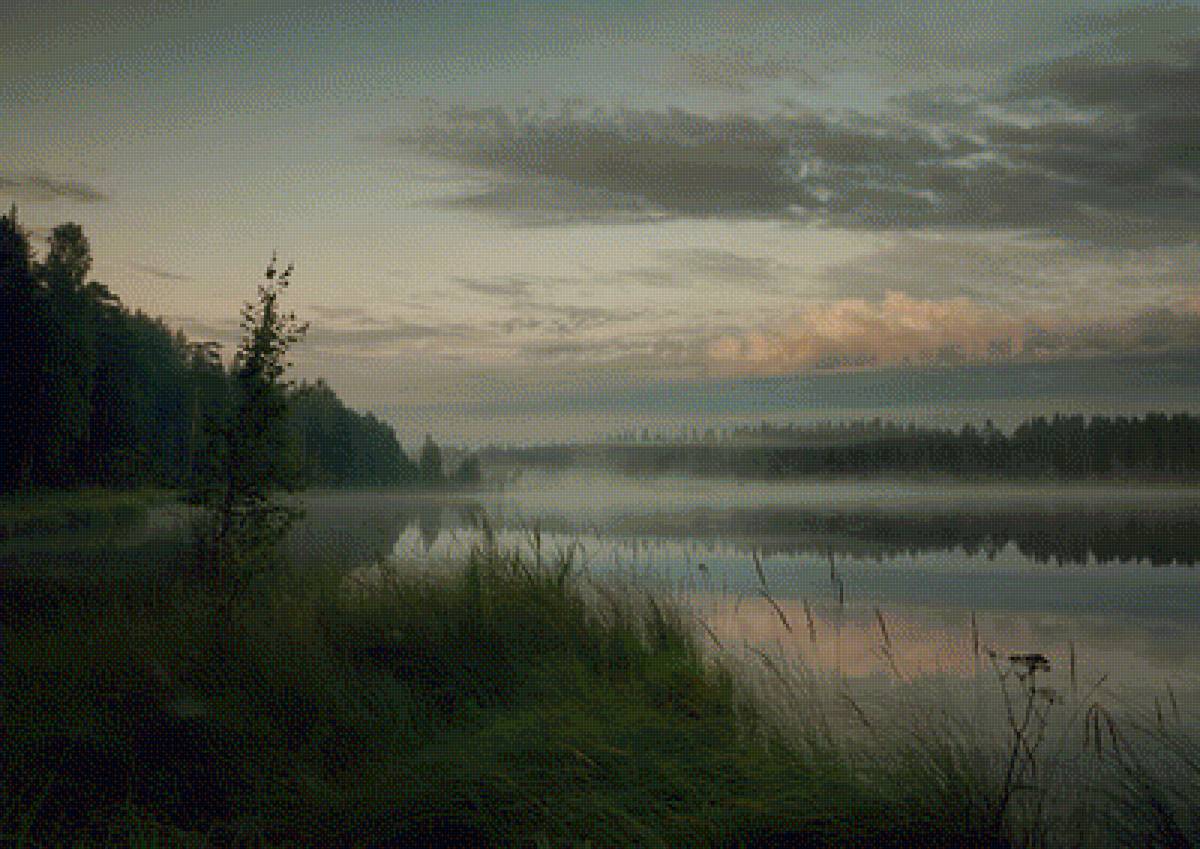 Туманный пейзаж - сумерки, пейзаж, туман, озеро - предпросмотр