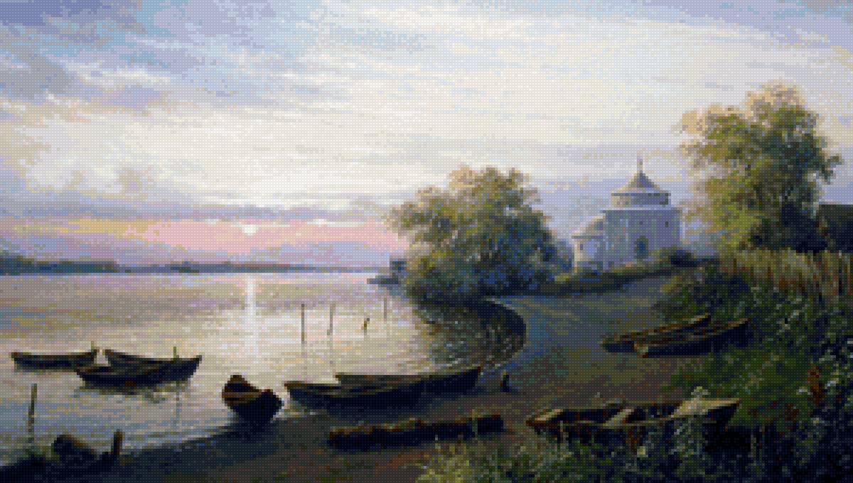 Вечер на Оке - вечер, река, церковь, пейзаж лето, лодки - предпросмотр
