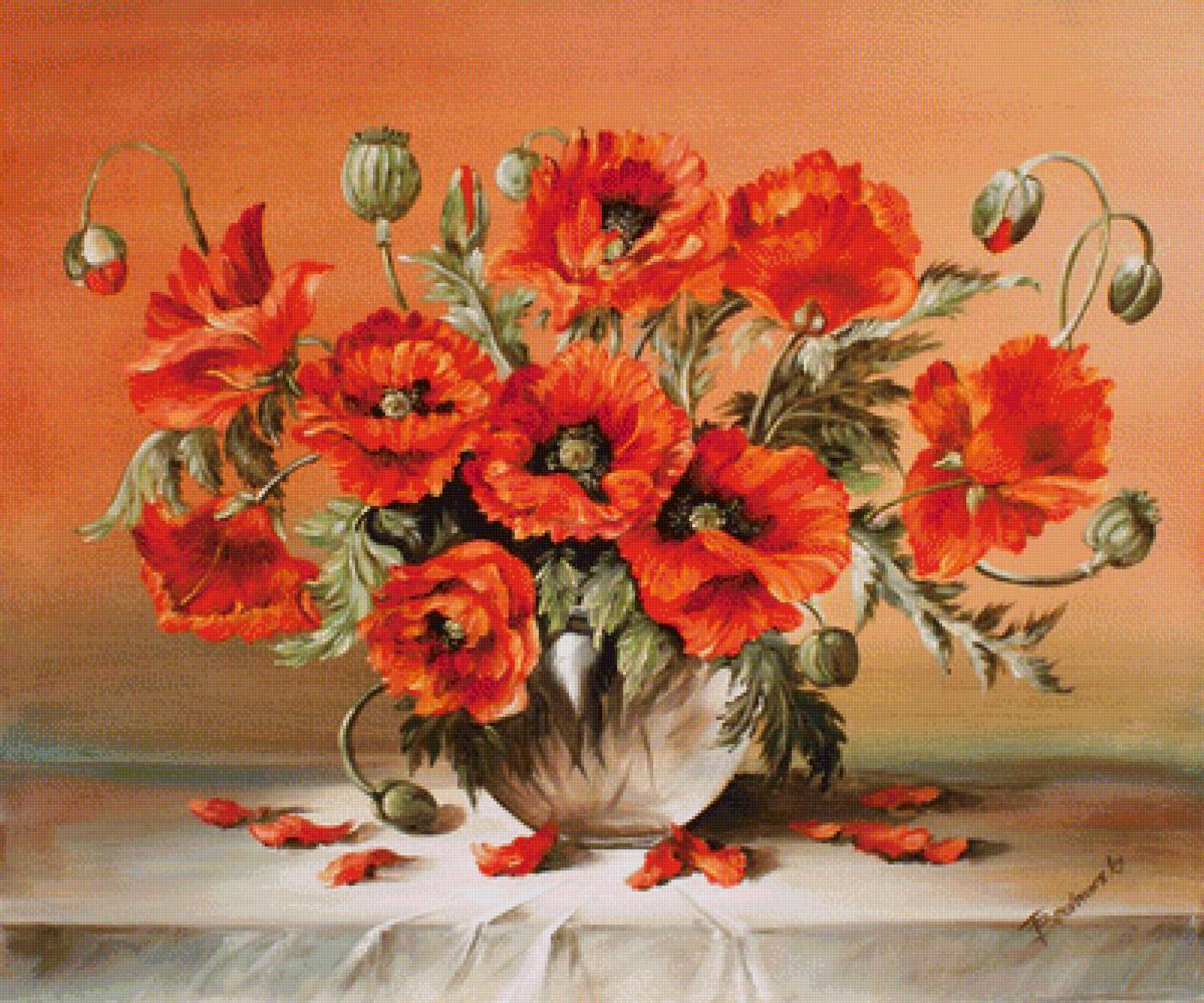 Прелестные маки - ваза, маки, стол, цветы - предпросмотр
