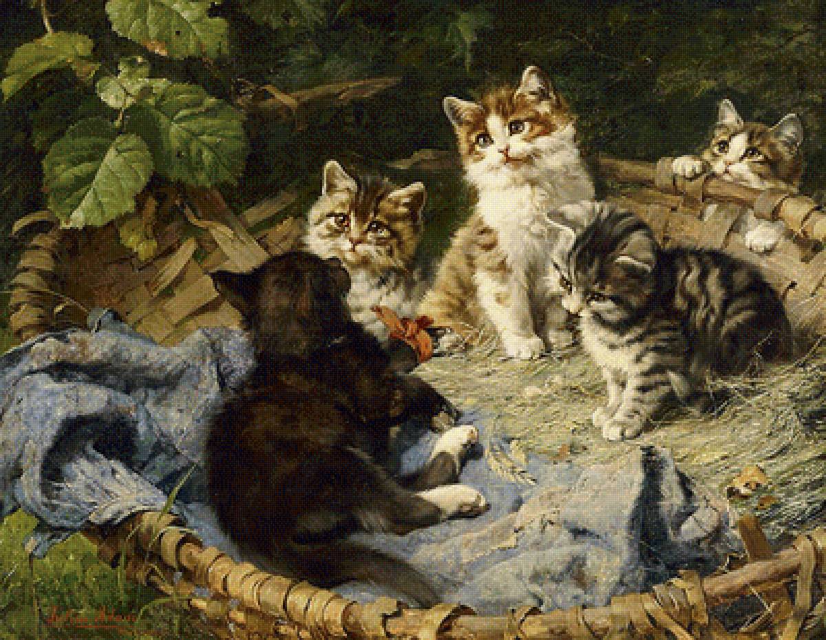 Милые котята - корзина, семья, котята - предпросмотр