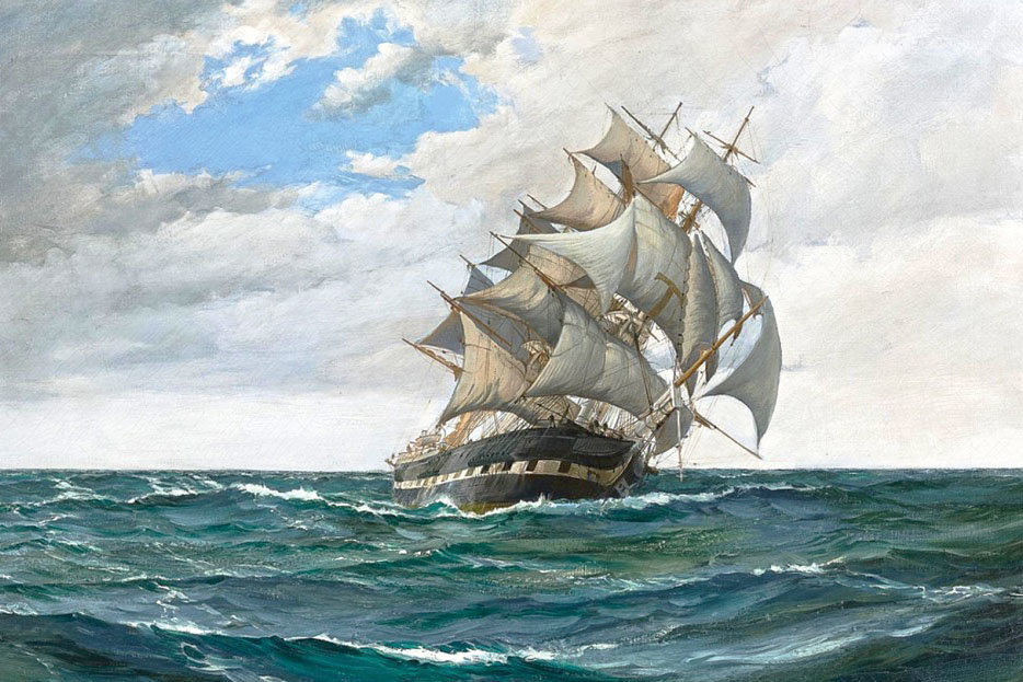 Худ. Доусон Монтегю - парусник, море, пейзаж - оригинал