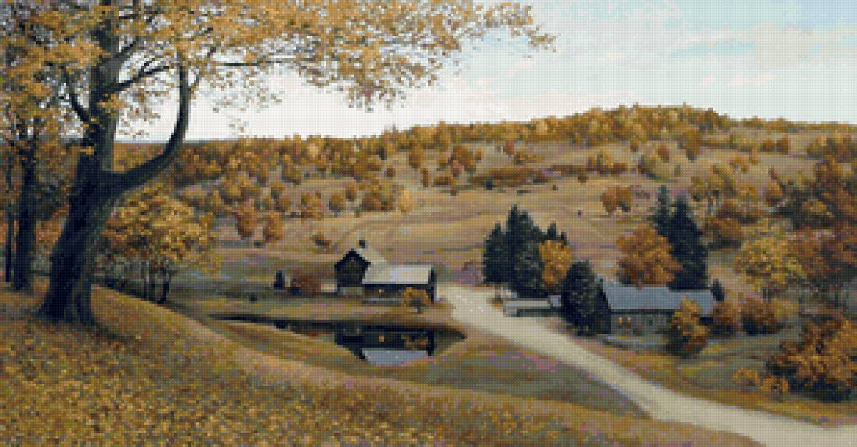 Худ. Евгений Лушпин - деревня, осень, пейзаж - предпросмотр