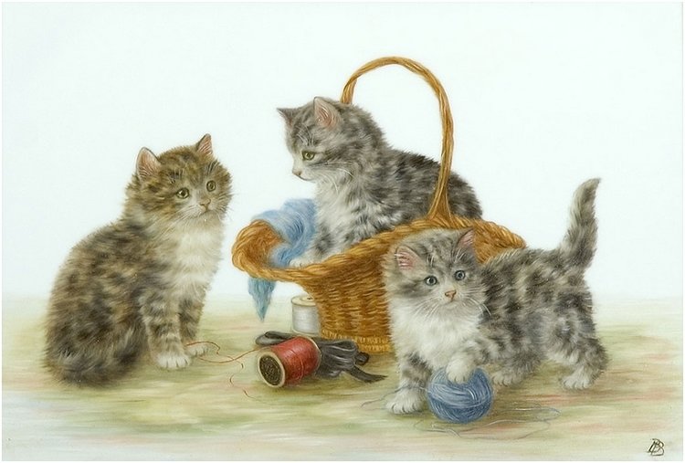 Пушистый позитив - корзина, котята, семья - оригинал