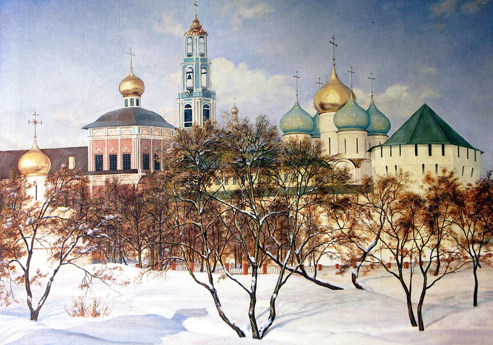 Загорск. Худ. Виктор Андреев - пейзаж зима, снег, кремль, природа - оригинал