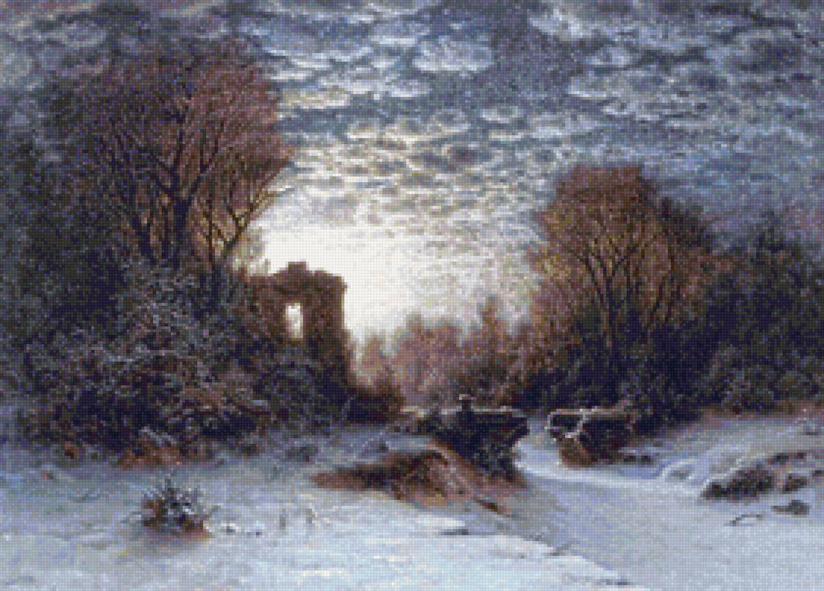 Запущенный парк - природа, парк, пейзаж зима, ночь - предпросмотр