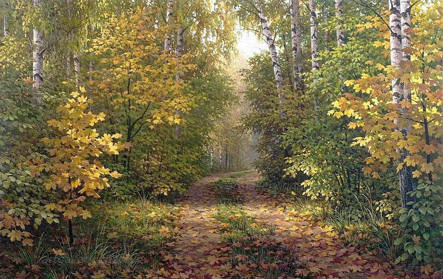 Худ. Игнатьев Александр - пейзаж осень, парк, листья, природа - оригинал