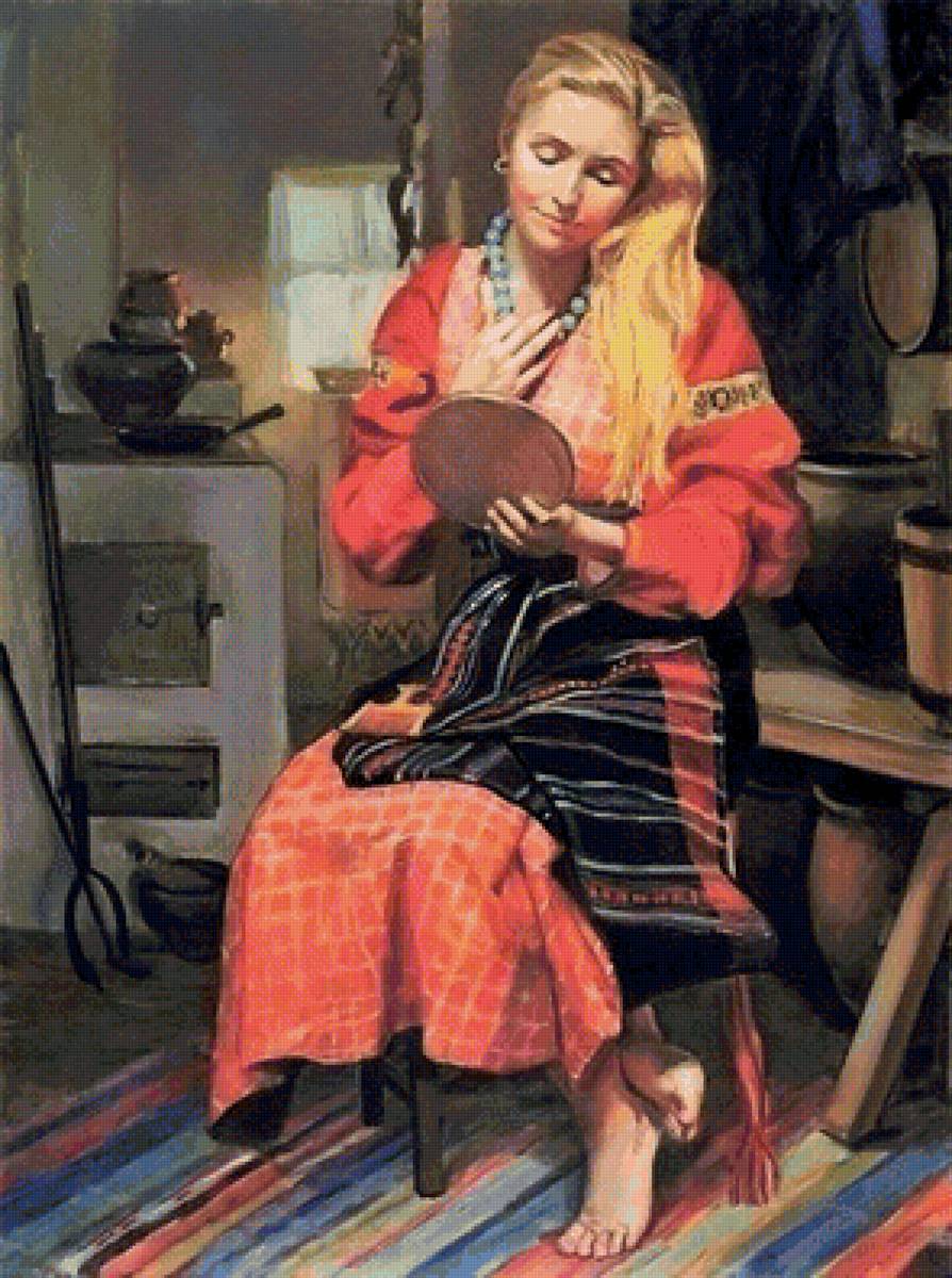 Голубые бусы - бусы, живопись, девушка - предпросмотр