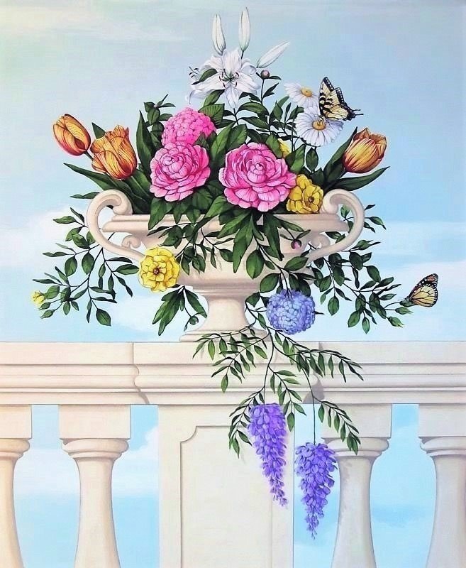 Ваза на балконе - ваза, цветы - оригинал