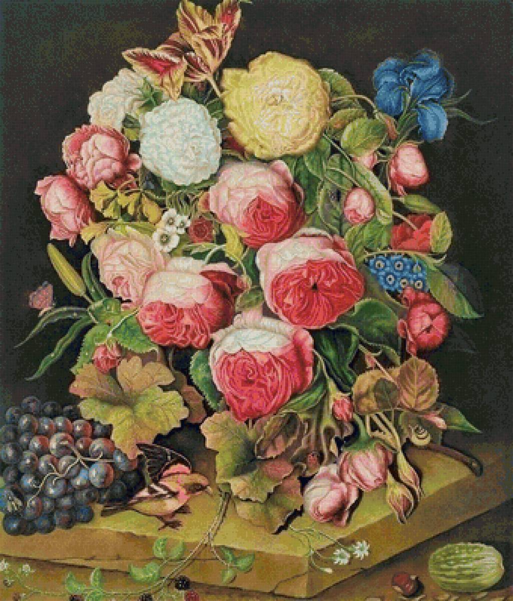 Старинный букет - живопись, натюрморт, розы, букет - предпросмотр