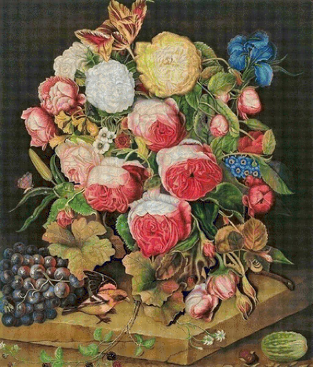 Старинный букет 2 - живопись, натюрморт, букет, розы - предпросмотр