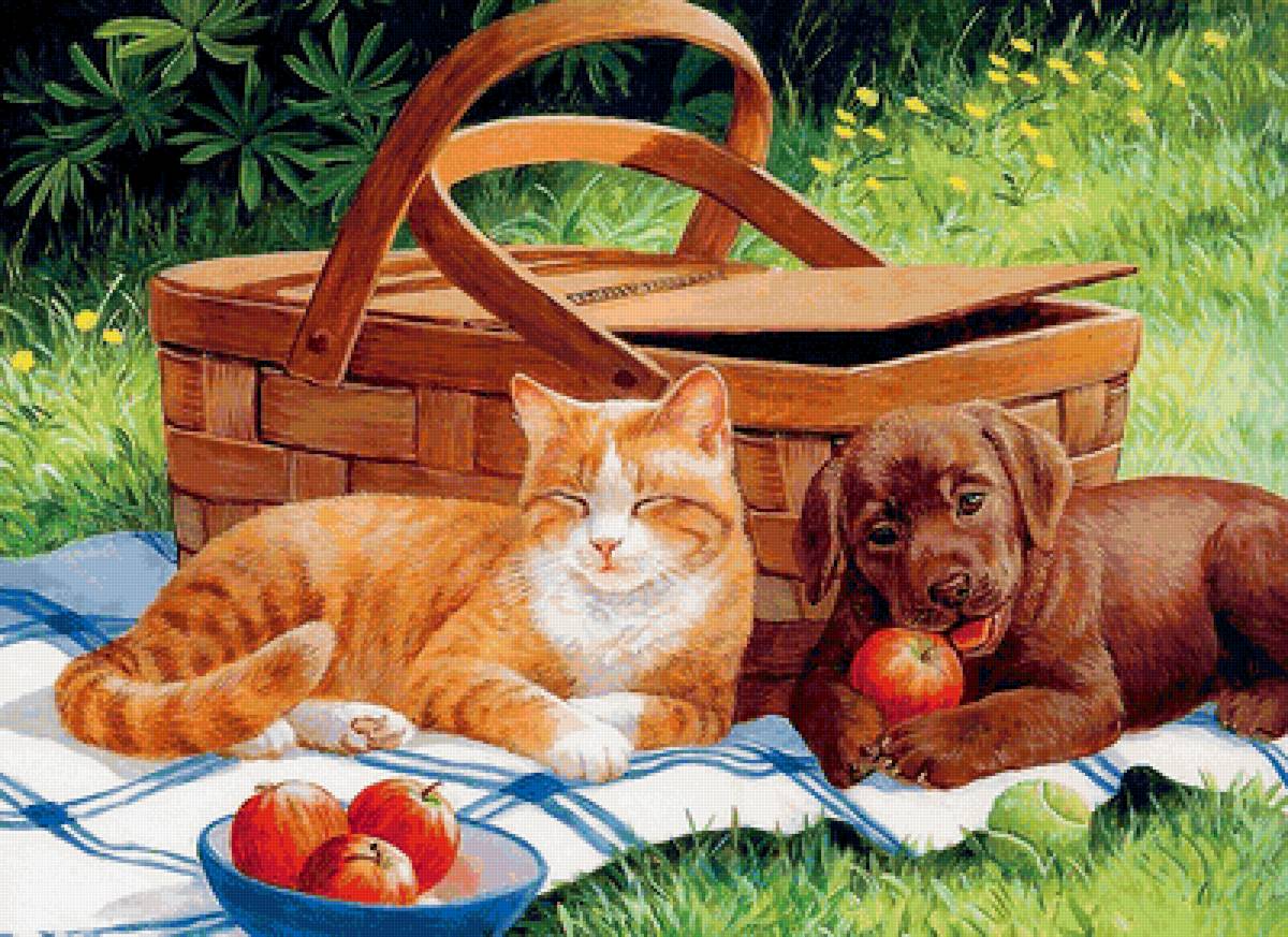 котенок и щенок - щенки, зверята, дружба, котята, малыши - предпросмотр