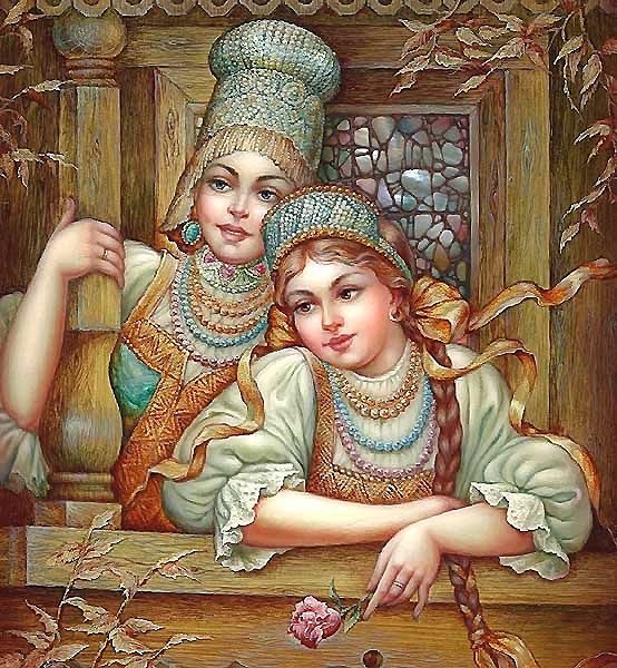 народный костюм - федоскинская миниатюра - оригинал