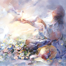 Схема вышивки «девушка и голуби»