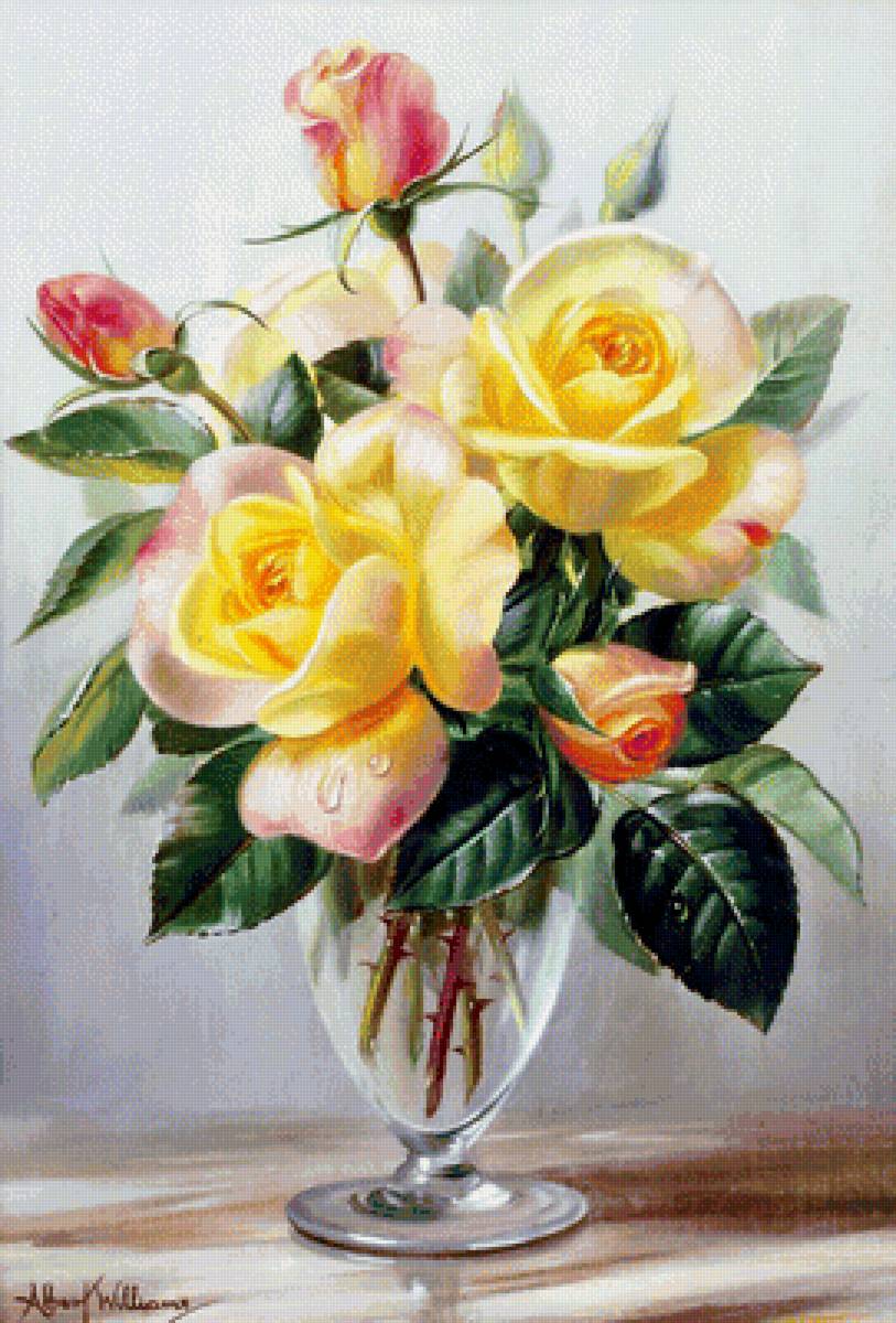 Жёлтые розы - цветы, ваза, розы, стол, букет - предпросмотр