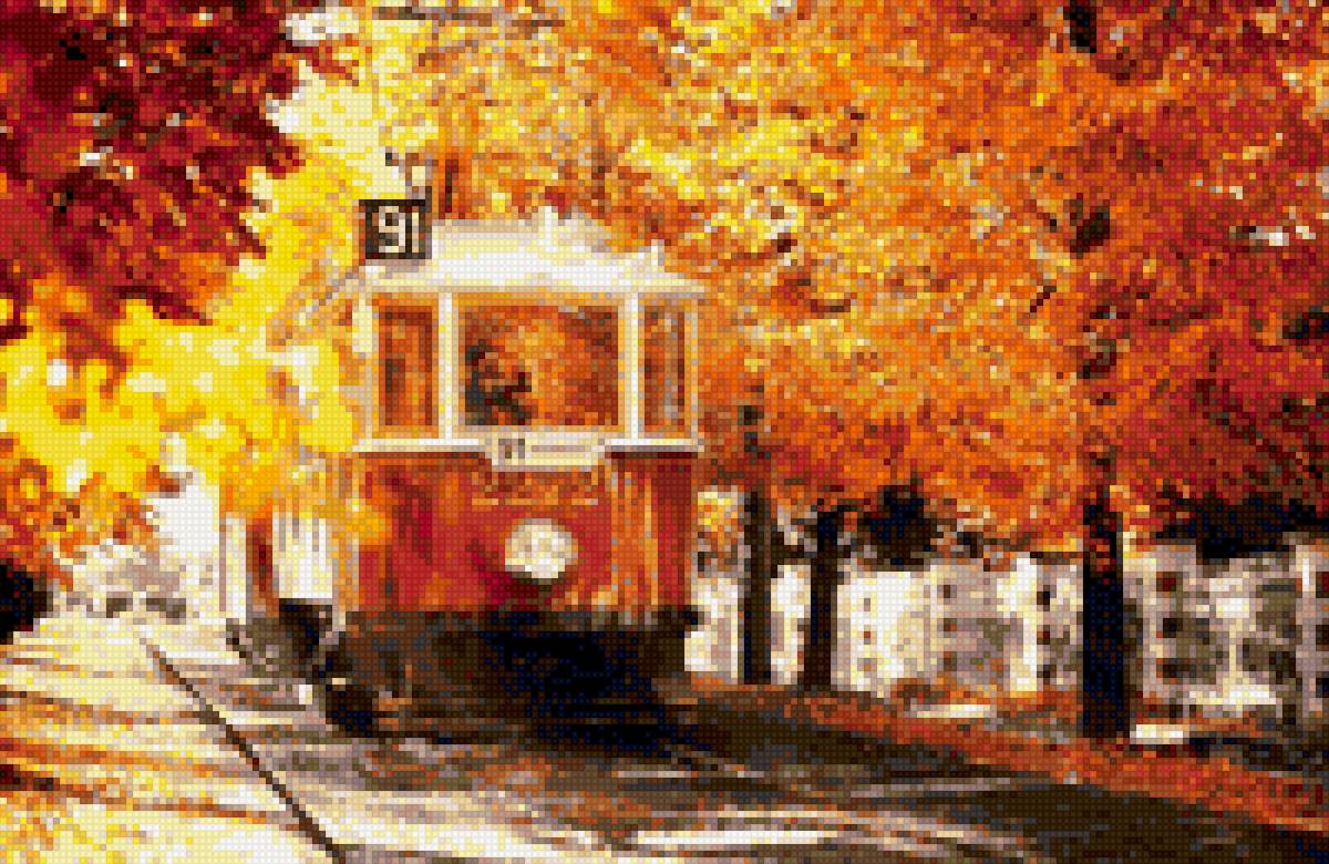 осенний трамвай - город - предпросмотр