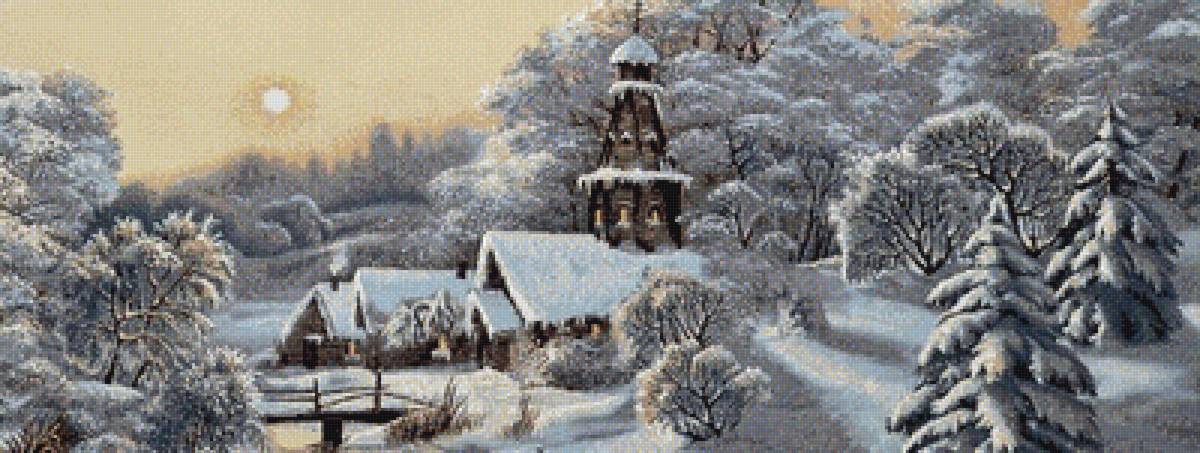 Морозное утро 2 - деревня, зима, мостик, речка, лес - предпросмотр