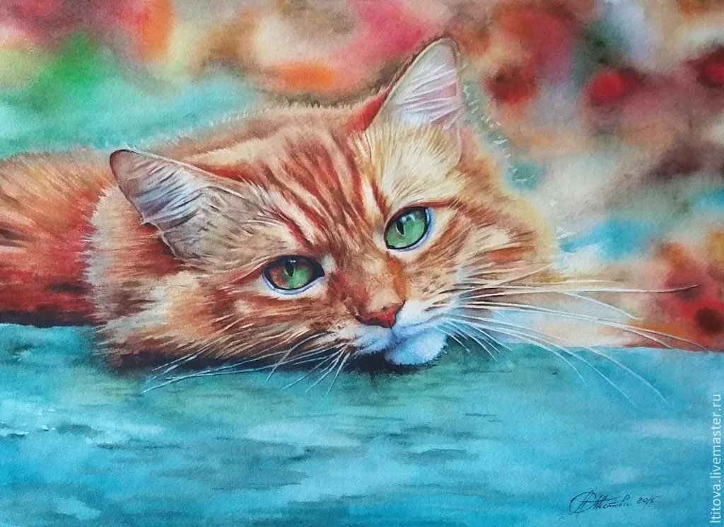 Акварель Киса 4 - кошки - оригинал