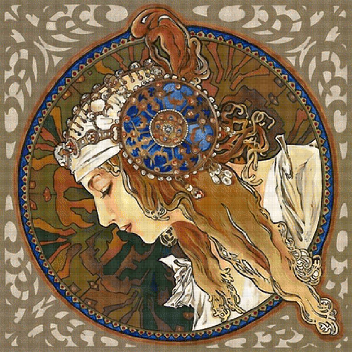 девушка - альфонс муха - предпросмотр