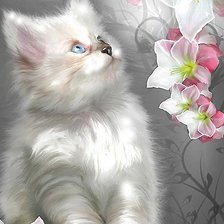 Оригинал схемы вышивки «котёнок и цветы» (№1851958)