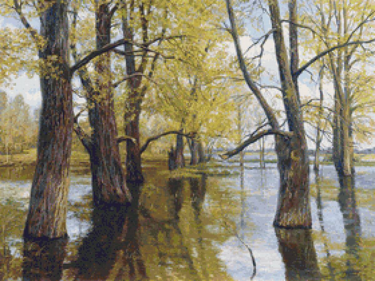 Худ. Брусилов. Весенний разлив. - пейзаж, весна, половодье - предпросмотр