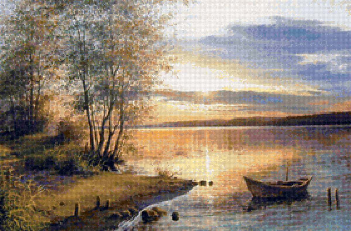 Худ. Булыгин И.Н. - лодка, вода, вечер, пейзаж лето - предпросмотр