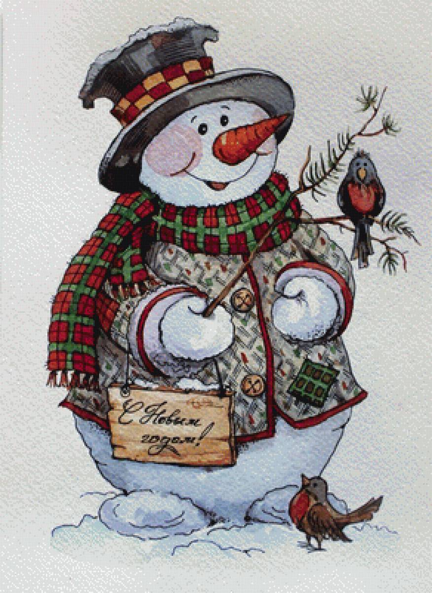 снеговик - птичка, снеговик, зима, с новым годом - предпросмотр