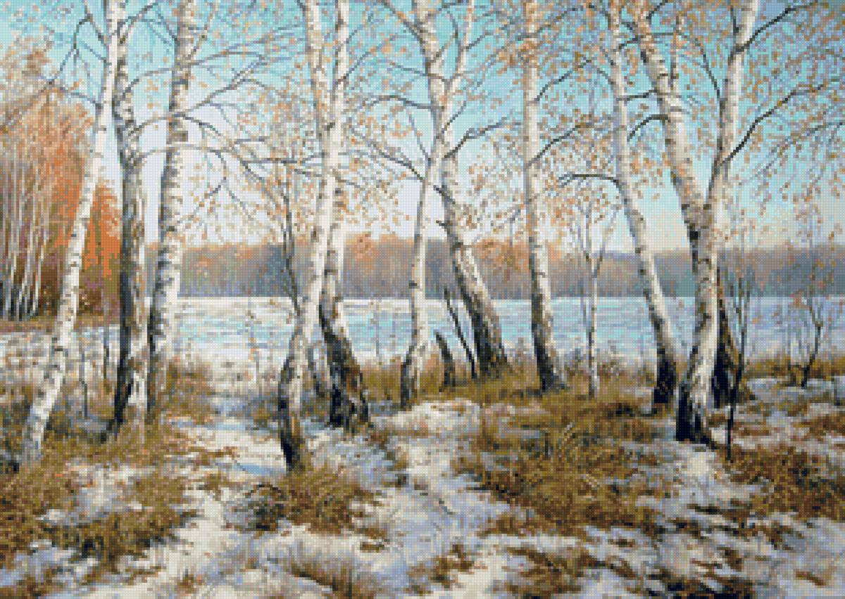 Худ. Булыгин Николай Владимирович - березы, пейзаж весна, снег, природа - предпросмотр