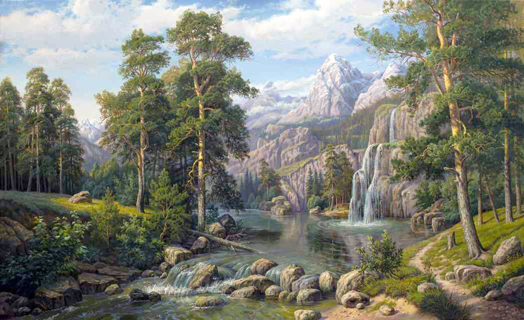В горах - лес, лето, пейзаж, горы, водопад - оригинал