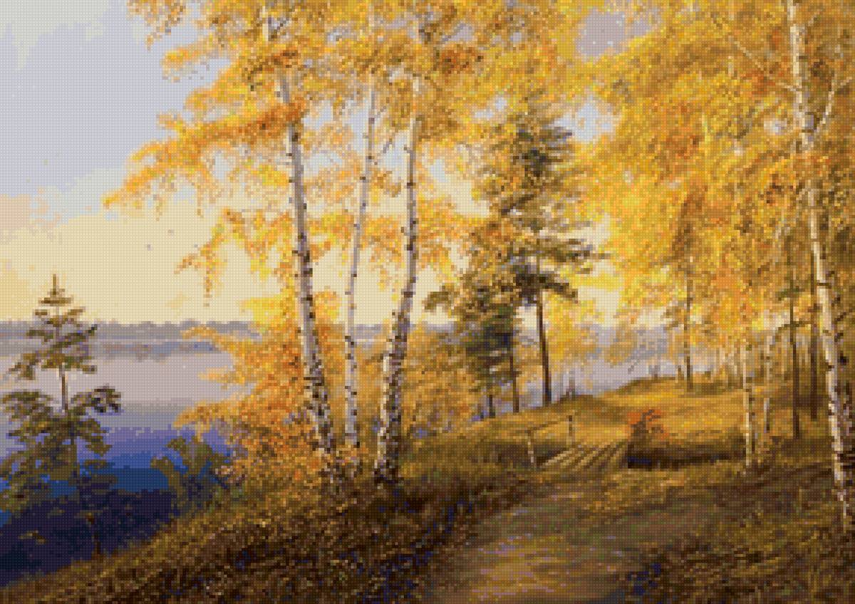 Худ. Куликов Владимир - пейзаж, березы, осень, река - предпросмотр