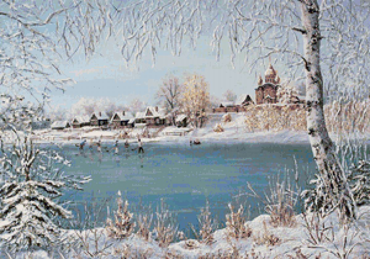 Худ.Лысов - деревня, природа, пейзаж зима, снег - предпросмотр