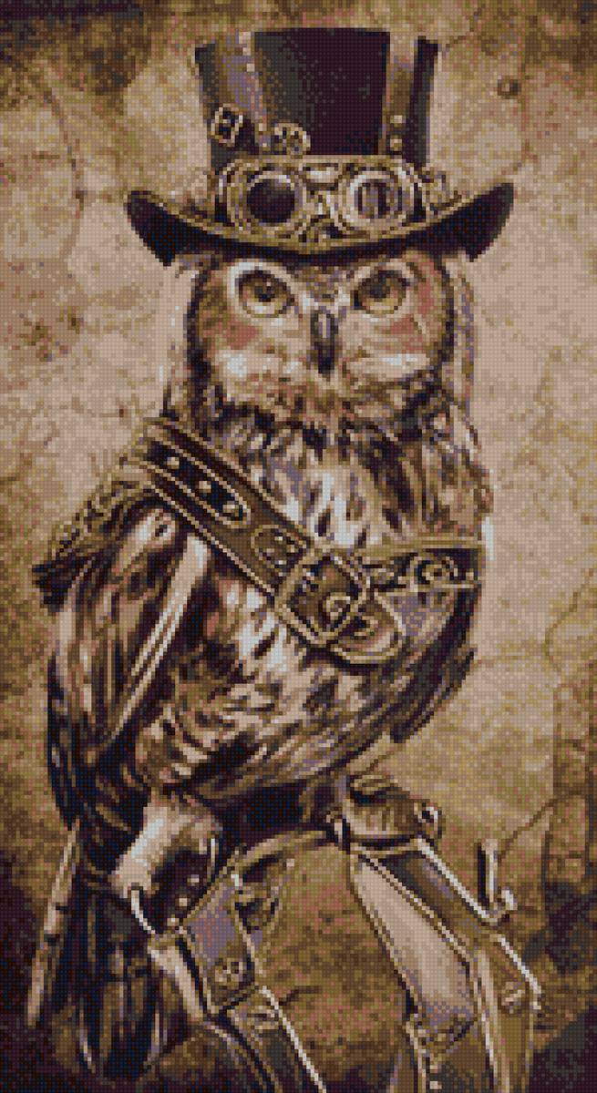 Сова кавалер - сова, стимпанк - предпросмотр