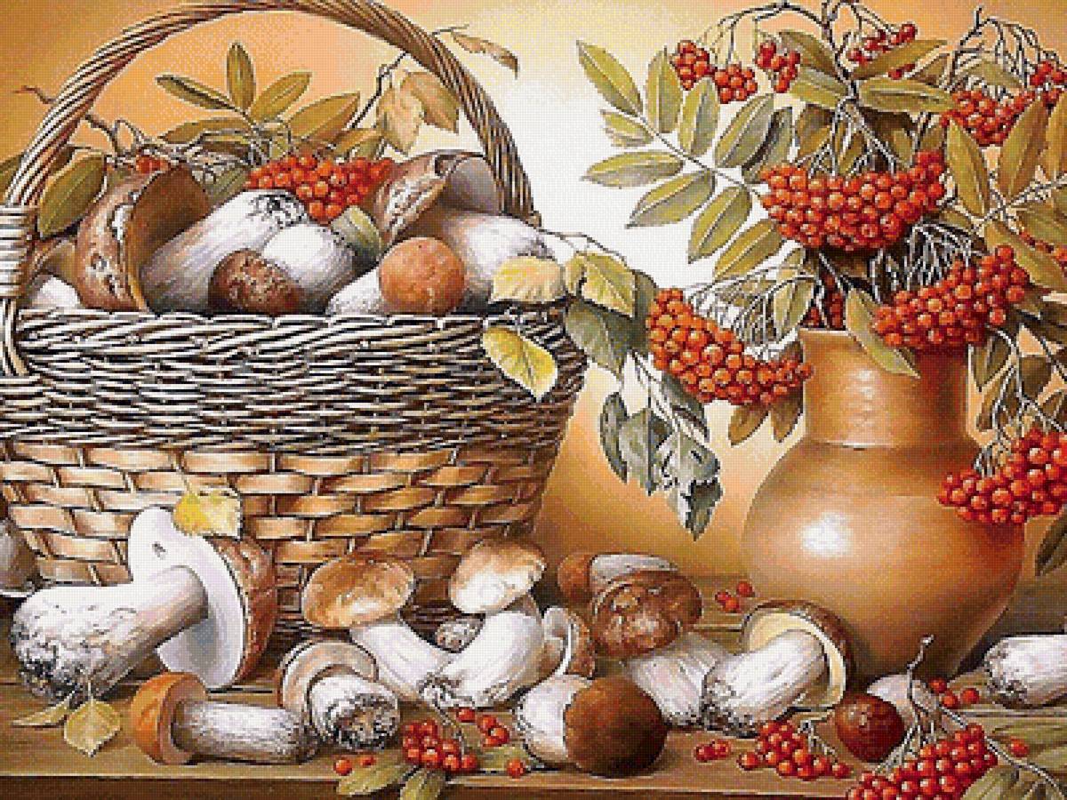 НАТЮРМОРТ - грибы, рябина - предпросмотр