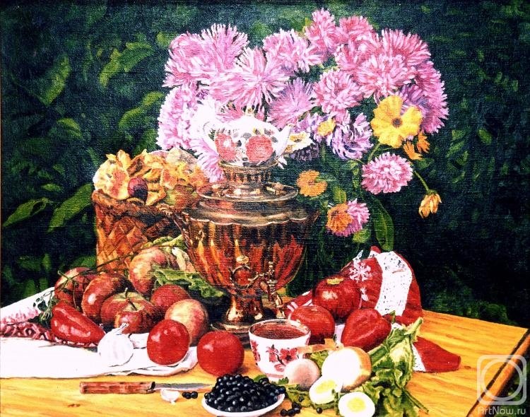 Натюрморт - ягоды, натюрморт, цветы, фрукты, живопись, ваза, чай - оригинал