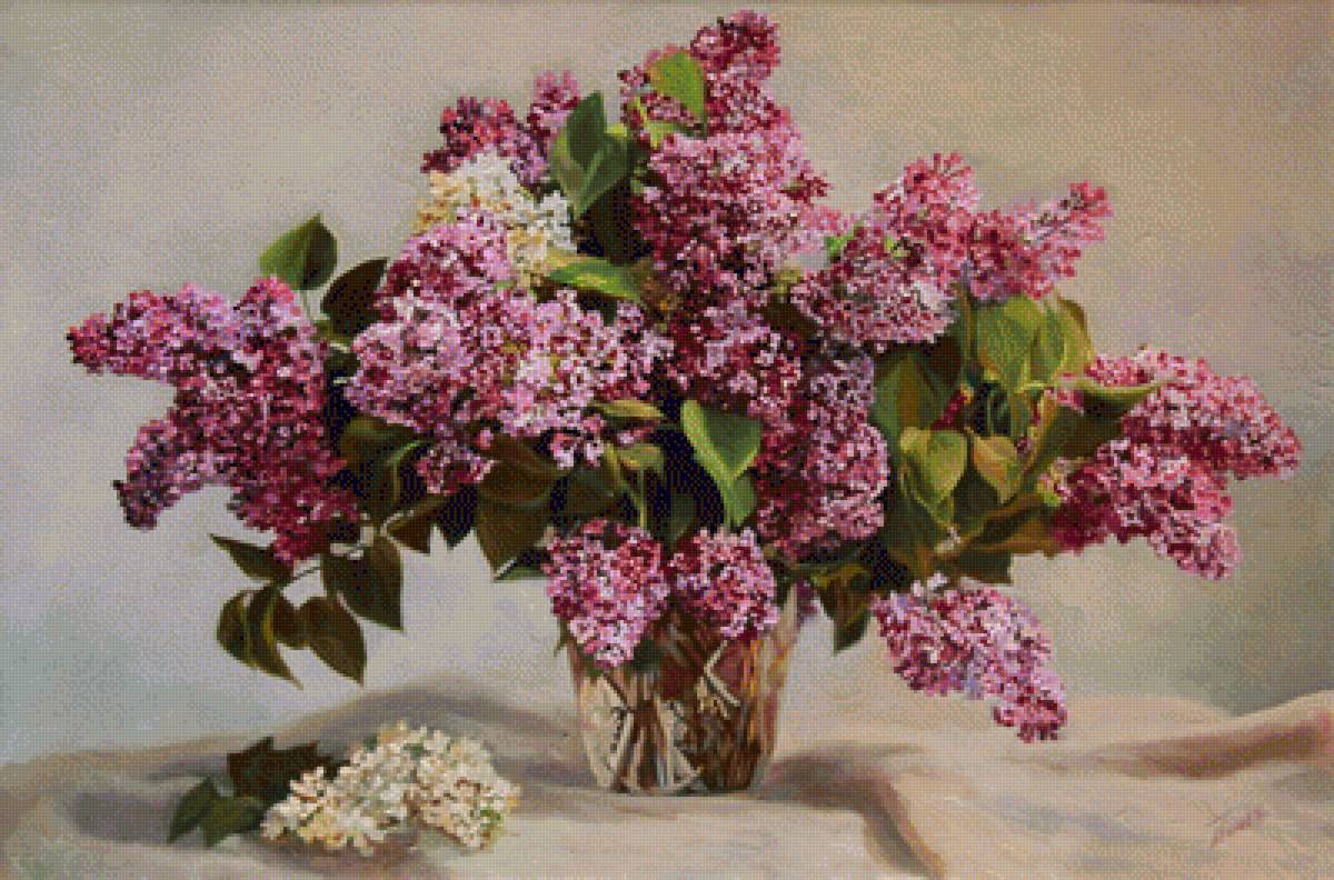 Натюрморт - живопись, сирень, натюрморт, ваза, цветы - предпросмотр