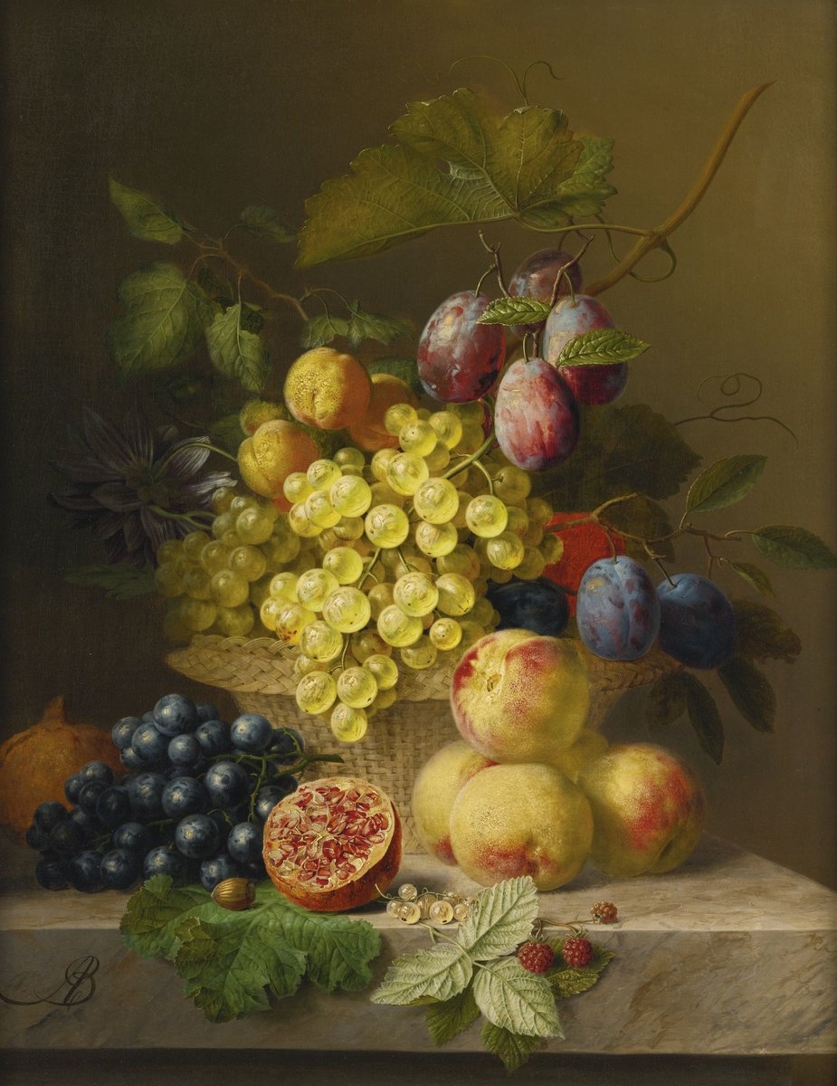 Натюрморт - фрукты, персики, натюрморт, живопись, виноград, сливы - оригинал