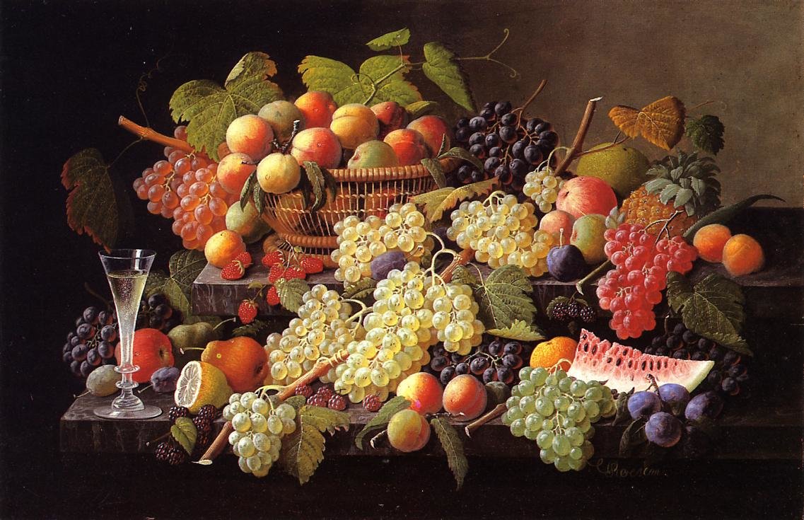 Натюрморт - виноград, фрукты, натюрморт, персики, живопись - оригинал