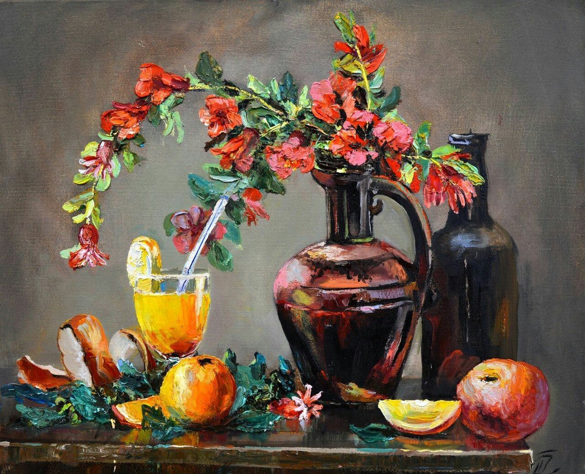 Натюрморт - цветы, живопись, фрукты, натюрморт - оригинал